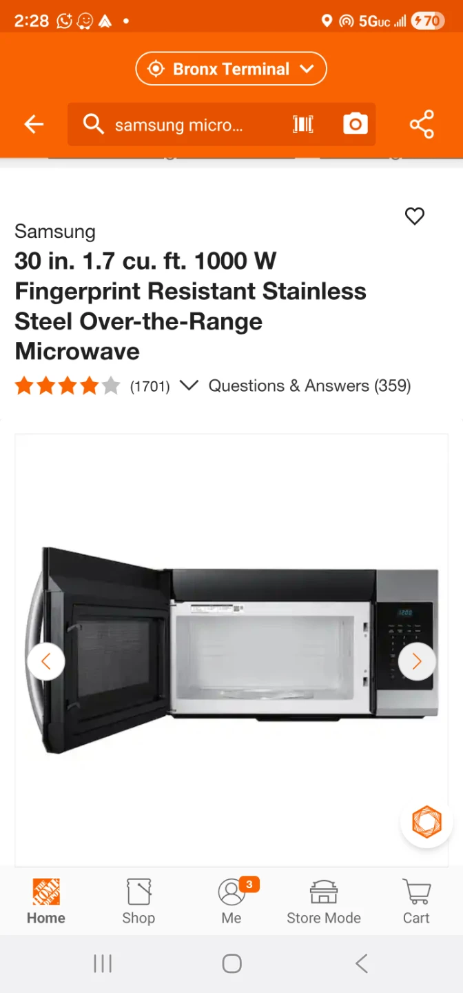 New in box Samsung 30in Stainless steel over the range microwave - photo 2