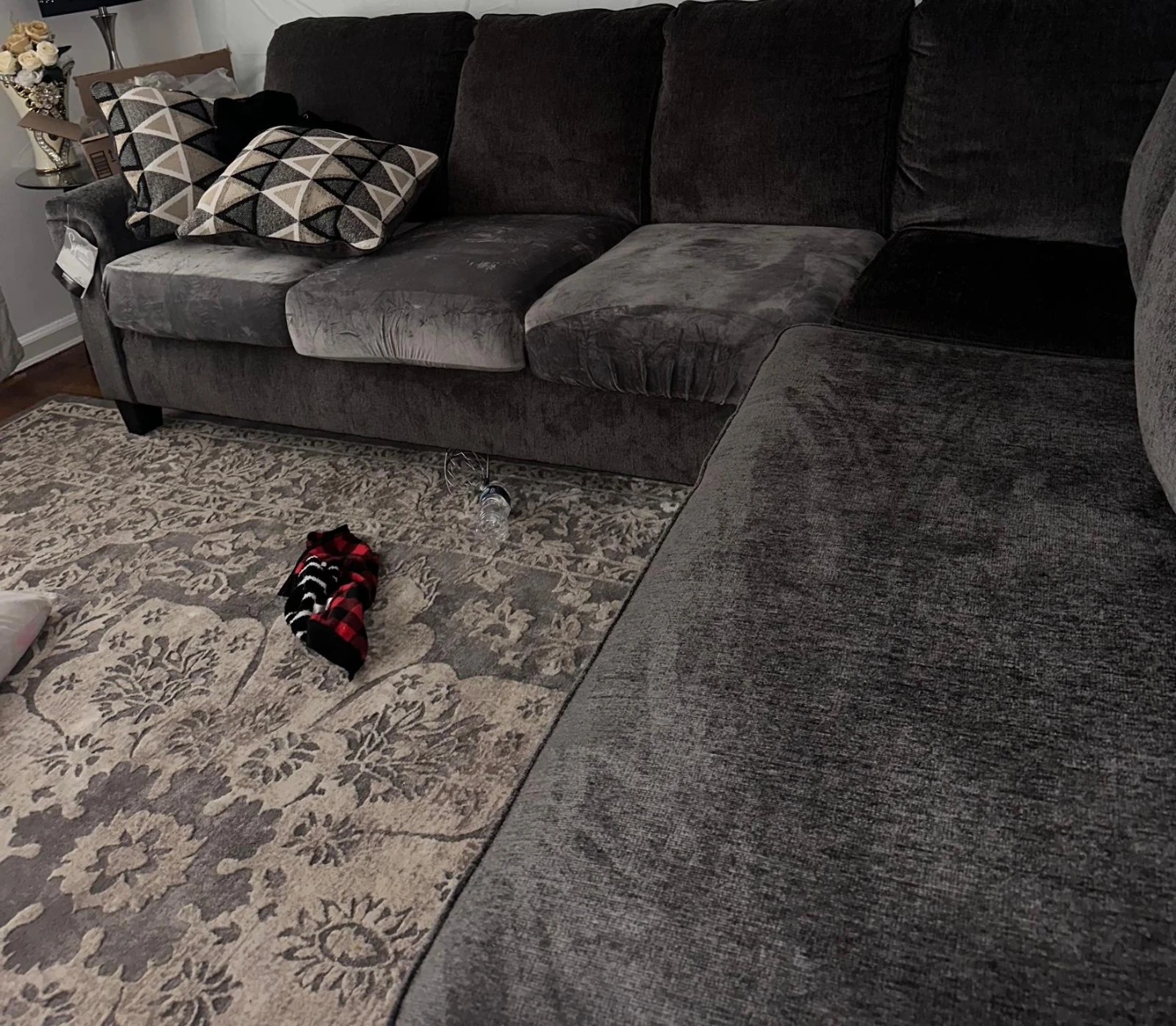 Dark Gray Sectional Sofa with Cushions