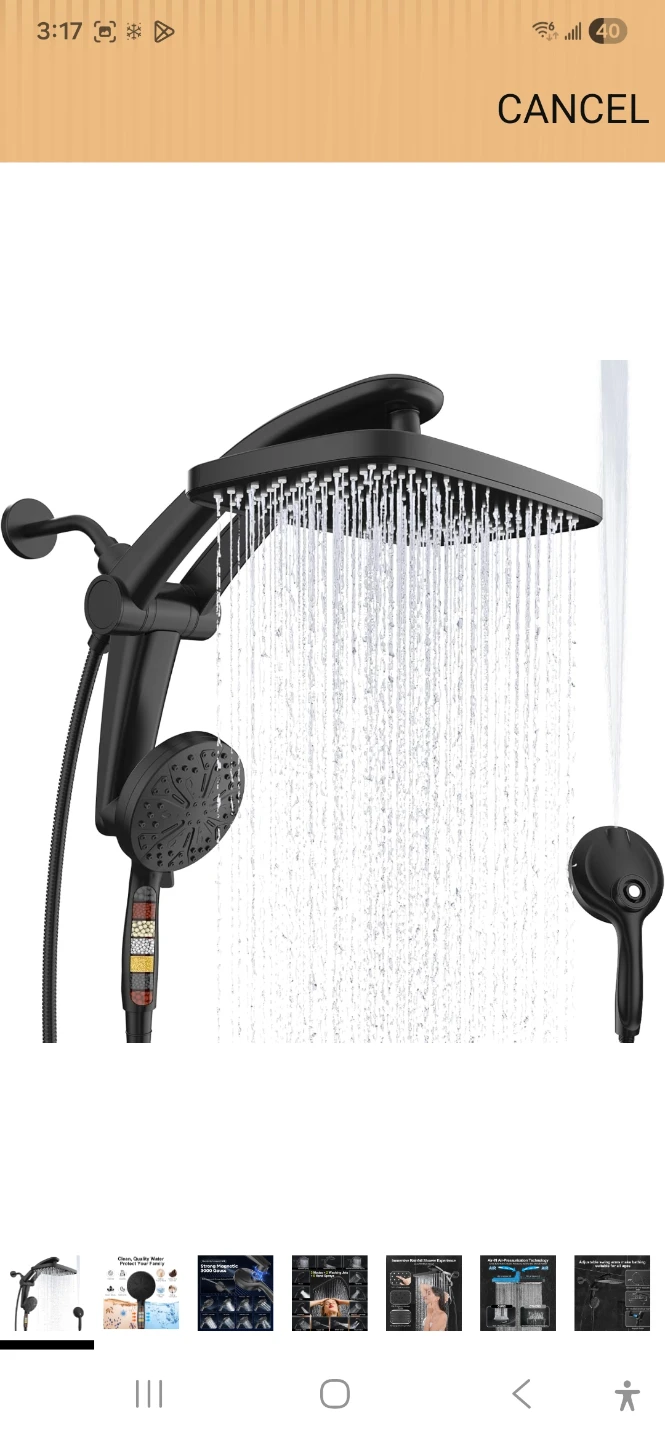 Black 3-Function Rainfall Shower Head with Handheld Wand