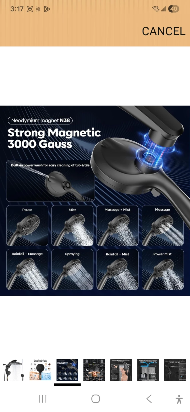 Black 3-Function Rainfall Shower Head with Handheld Wand - photo 3