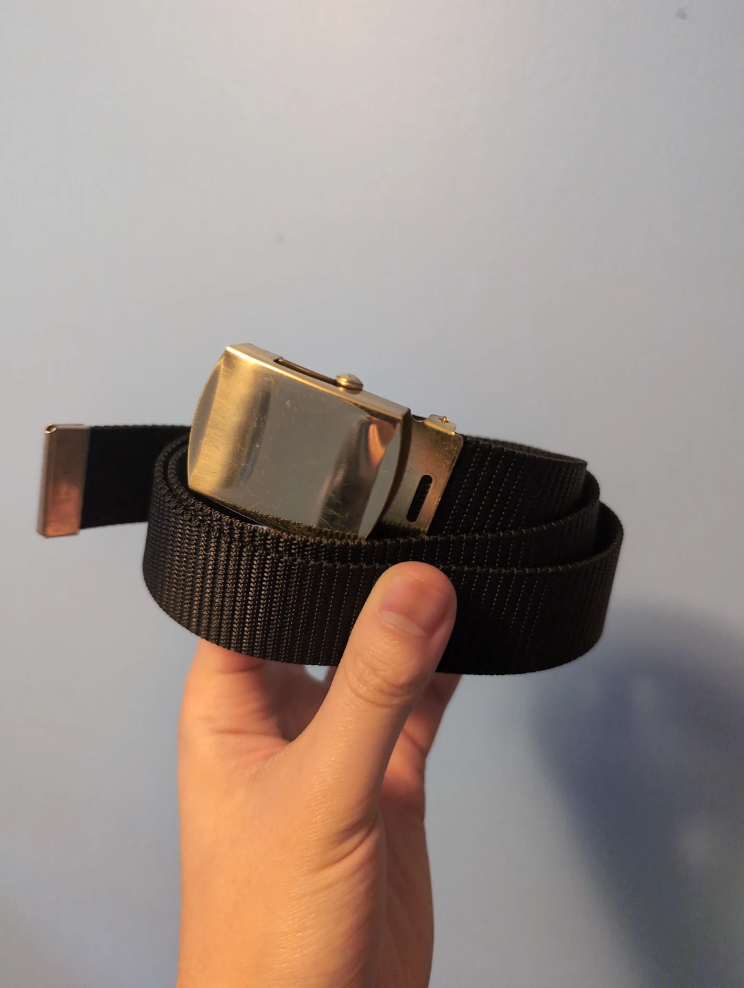 Black Web Belt with Gold Buckle