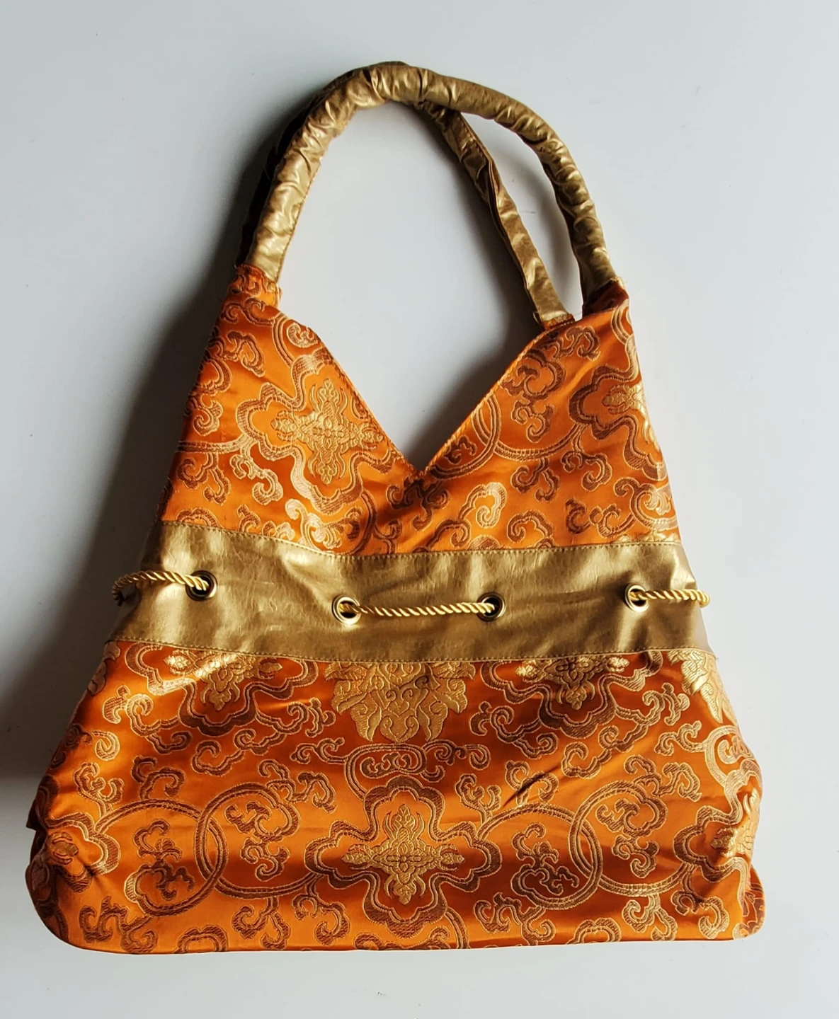 Elegant Orange & Gold Brocade Handbag - photo 2