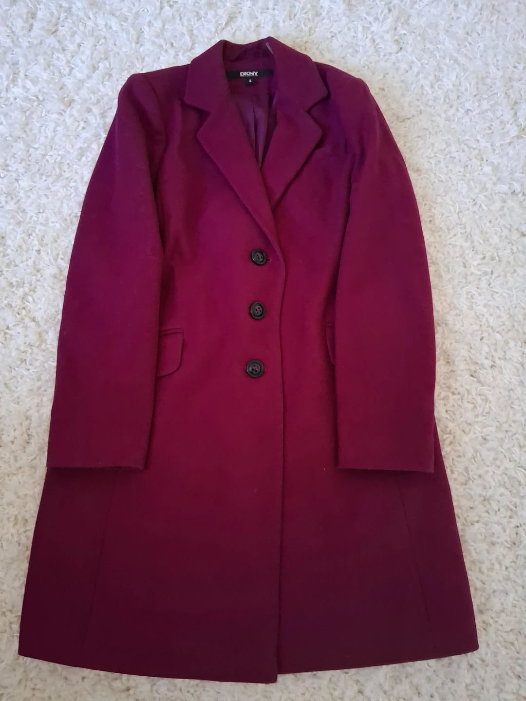 DKNY Women's Dark Pink Wool Blend Coat Size 4🧡