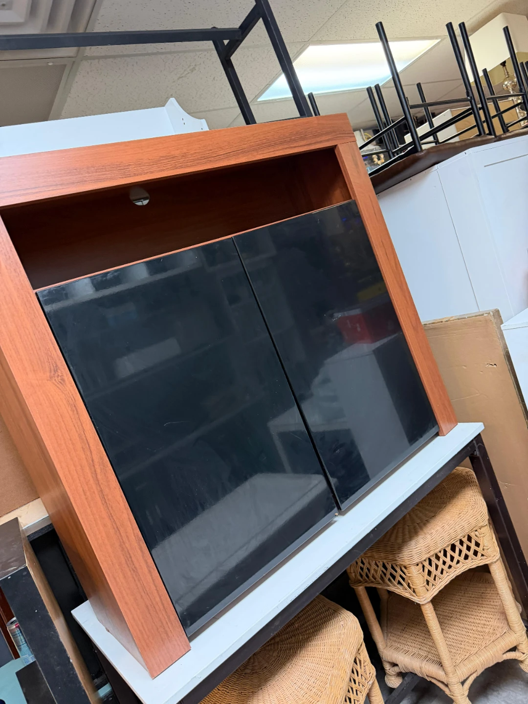 Wooden Cabinet with Black Doors