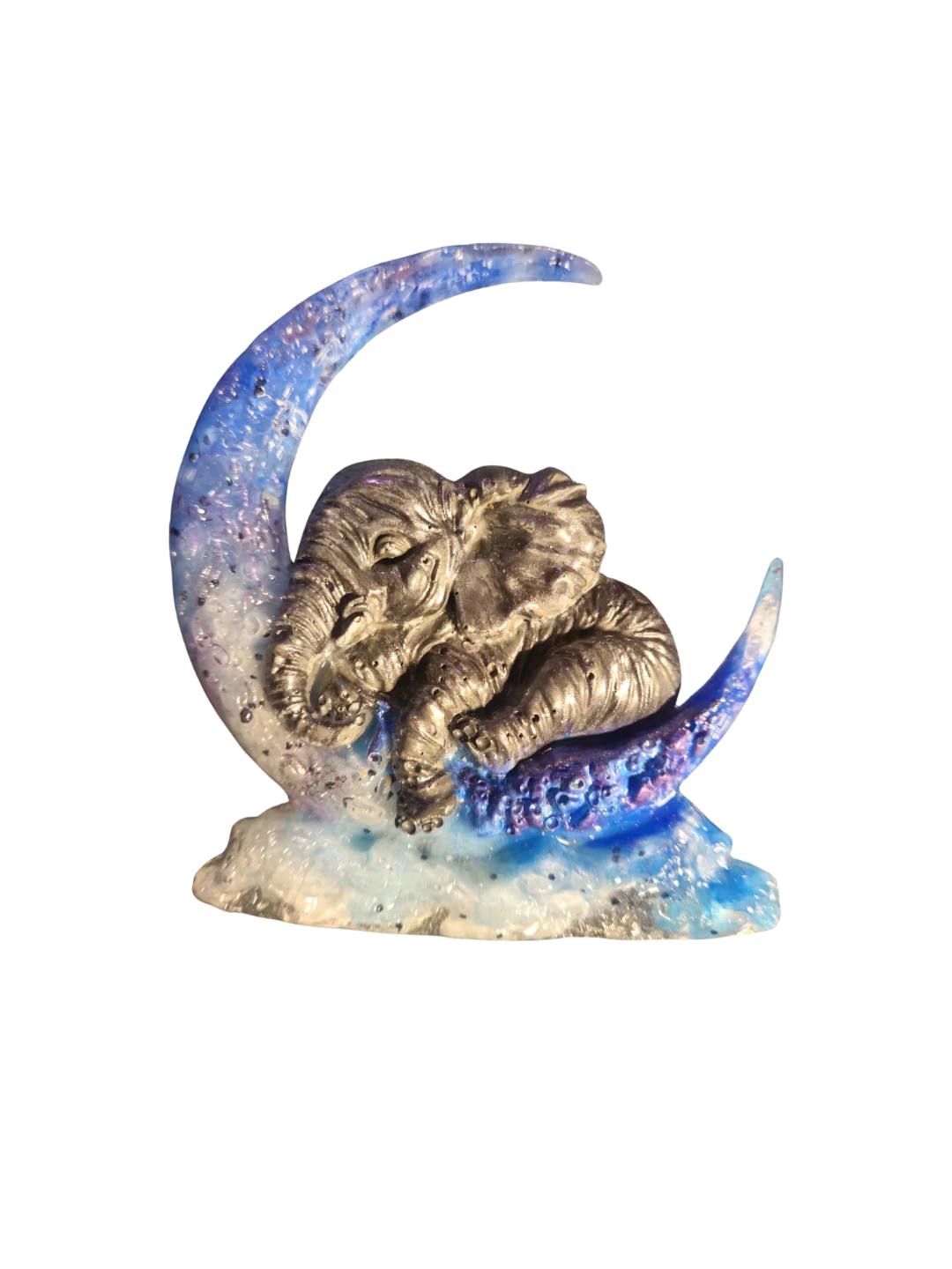 Ornement d'éléphant sur lune bleue/ handmade