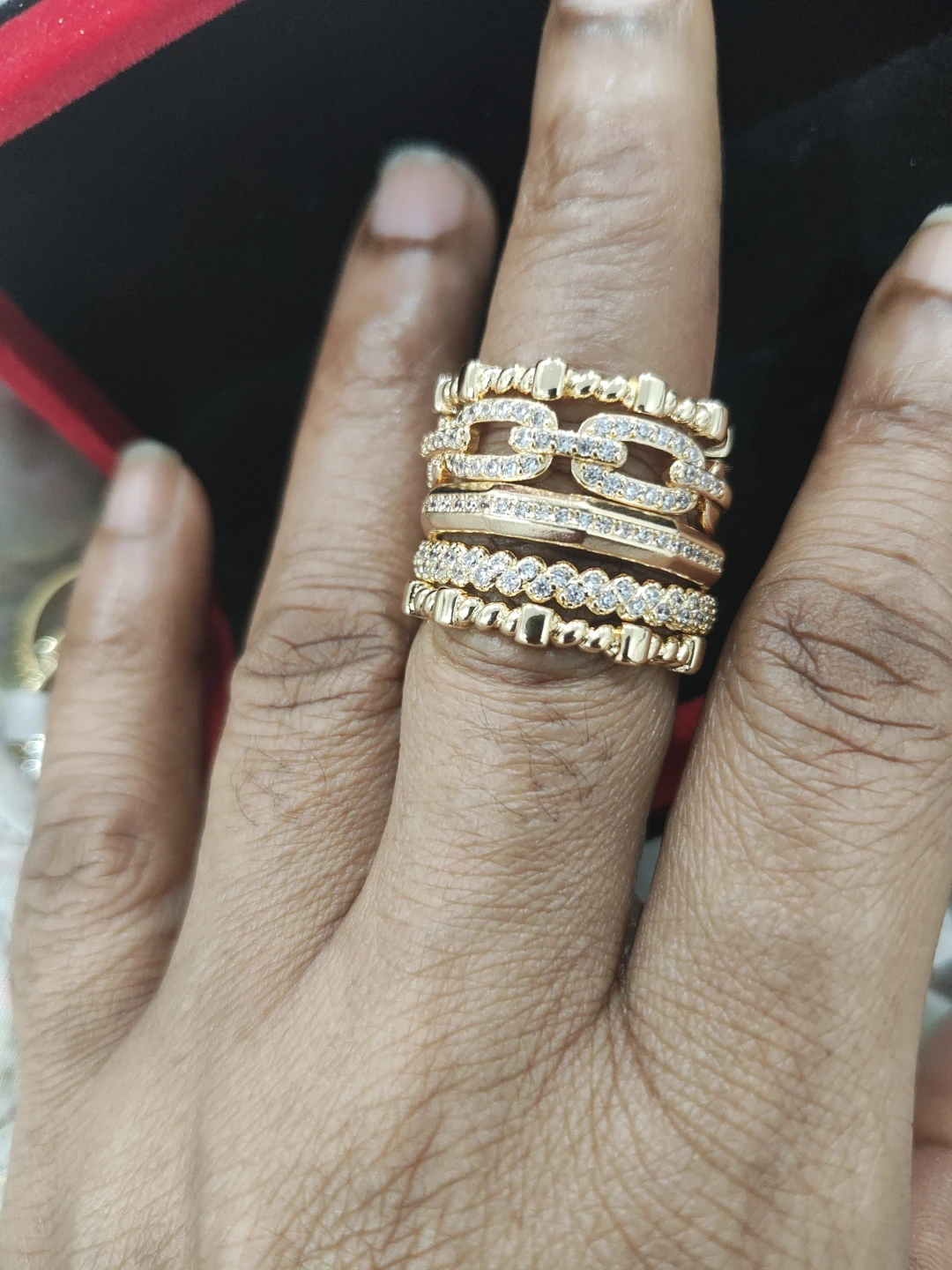 Stackable Ring Set with Diamonds and Emeralds - photo 3