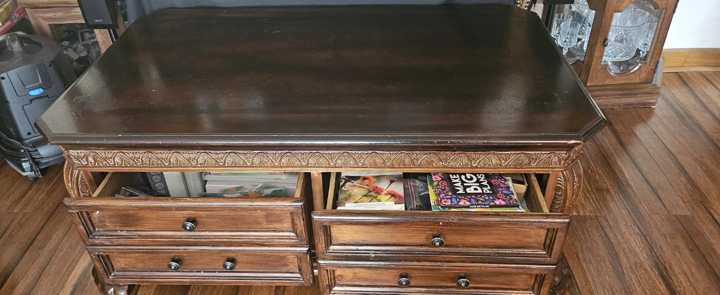 🧡Dark Wood Coffee Table with Storage Drawers - photo 2