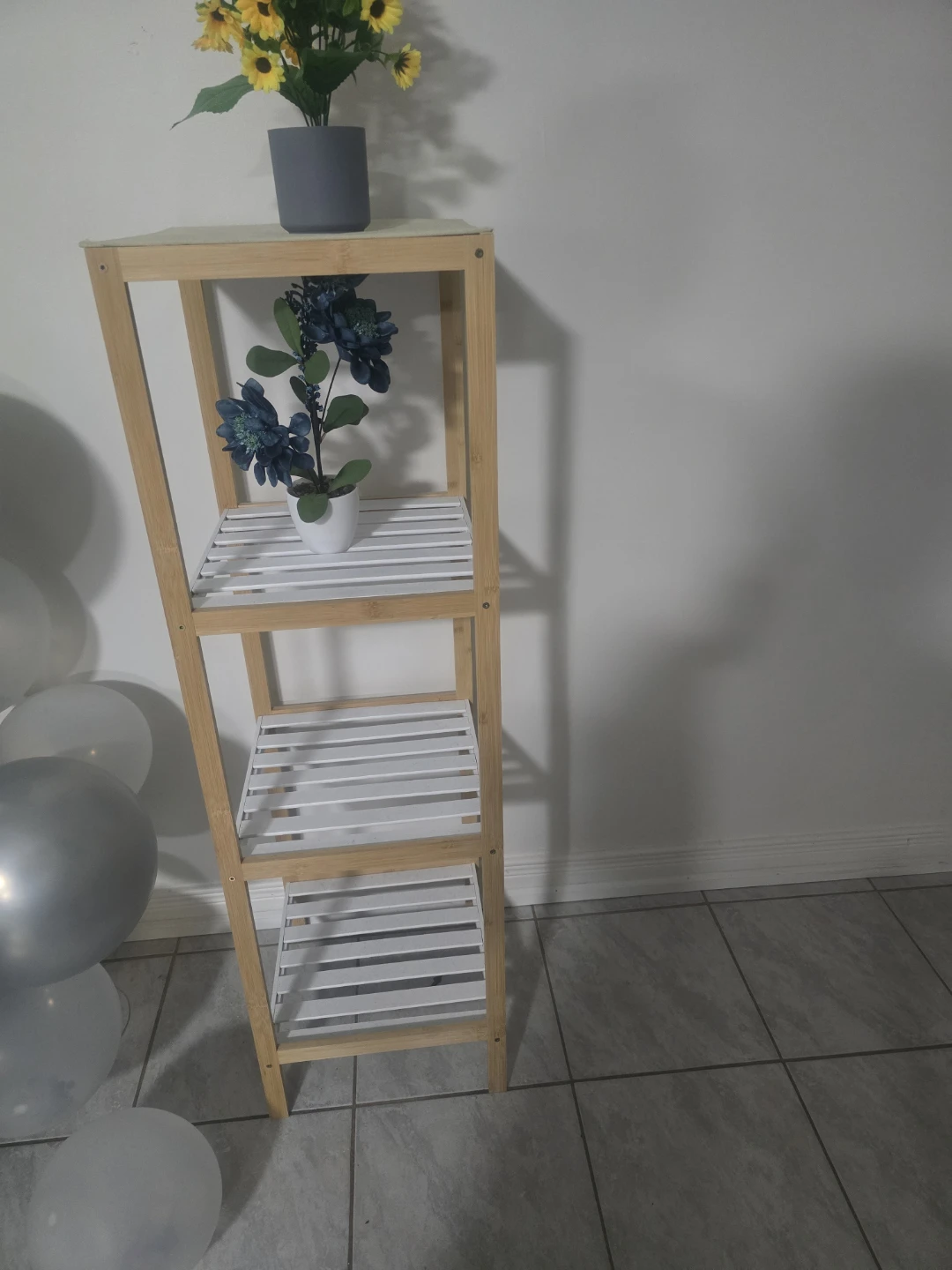 Shelf Bamboo and White 3-Tier Shelf Unit