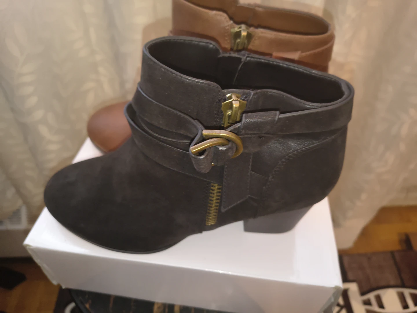 Black and Brown Suede Ankle Boots with Buckle Detail Size12W NEW