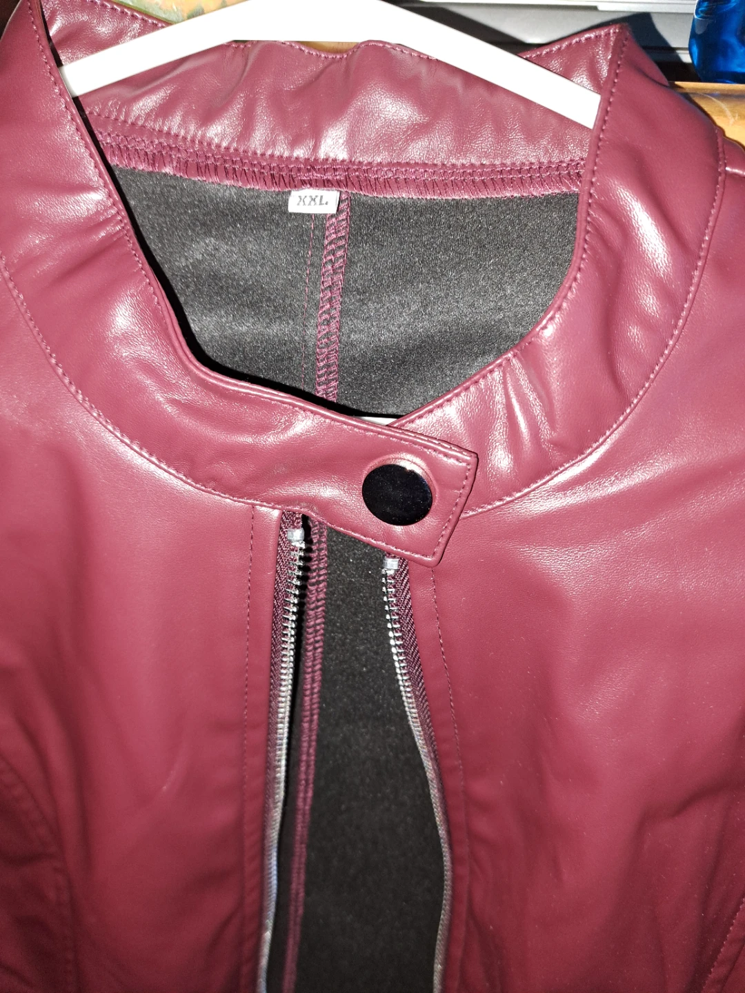 Maroon Faux Leather Jacket - XXL