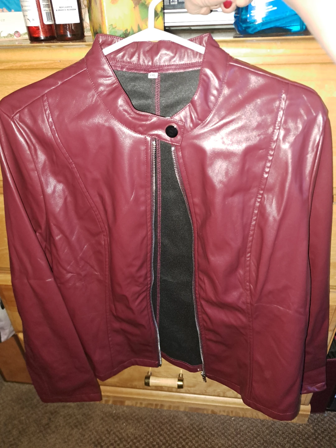 Maroon Faux Leather Jacket - XXL - photo 3