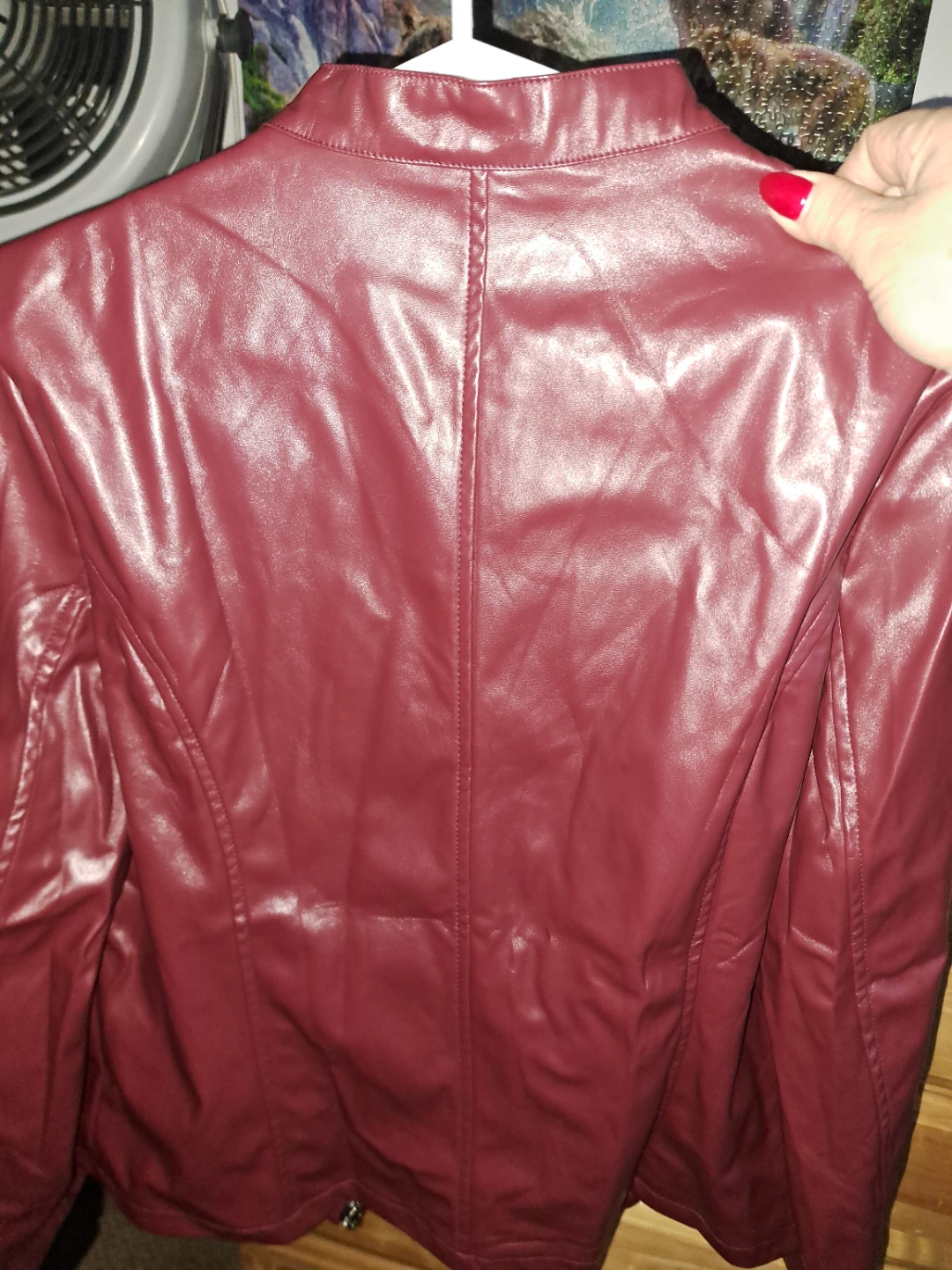 Maroon Faux Leather Jacket - XXL - photo 4