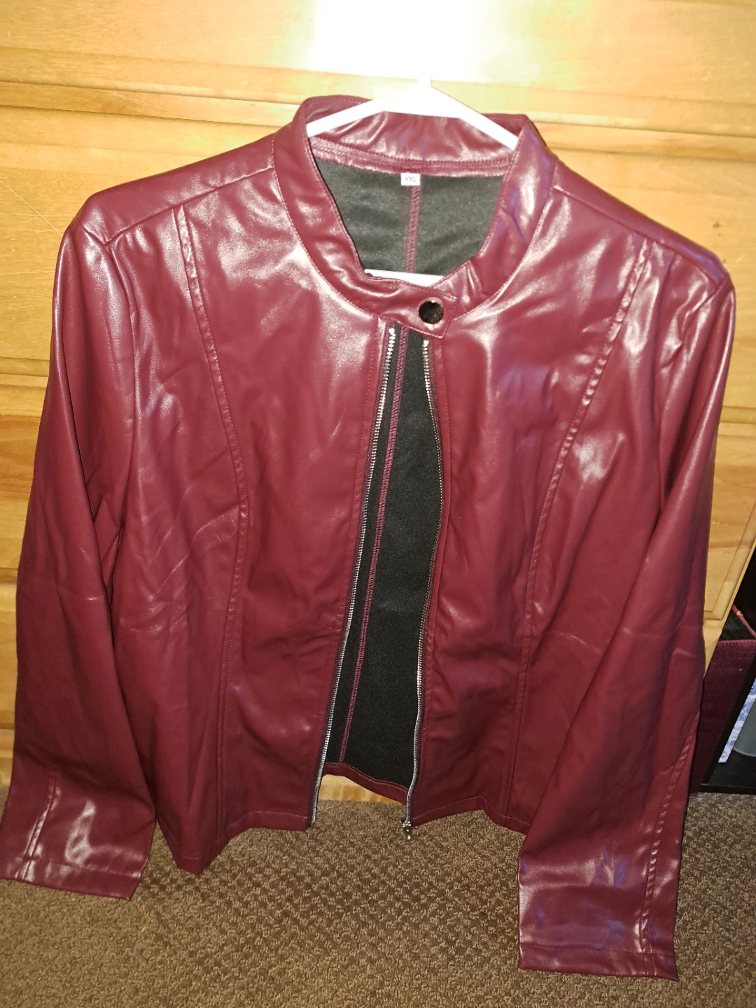 Maroon Faux Leather Jacket - XXL - photo 5