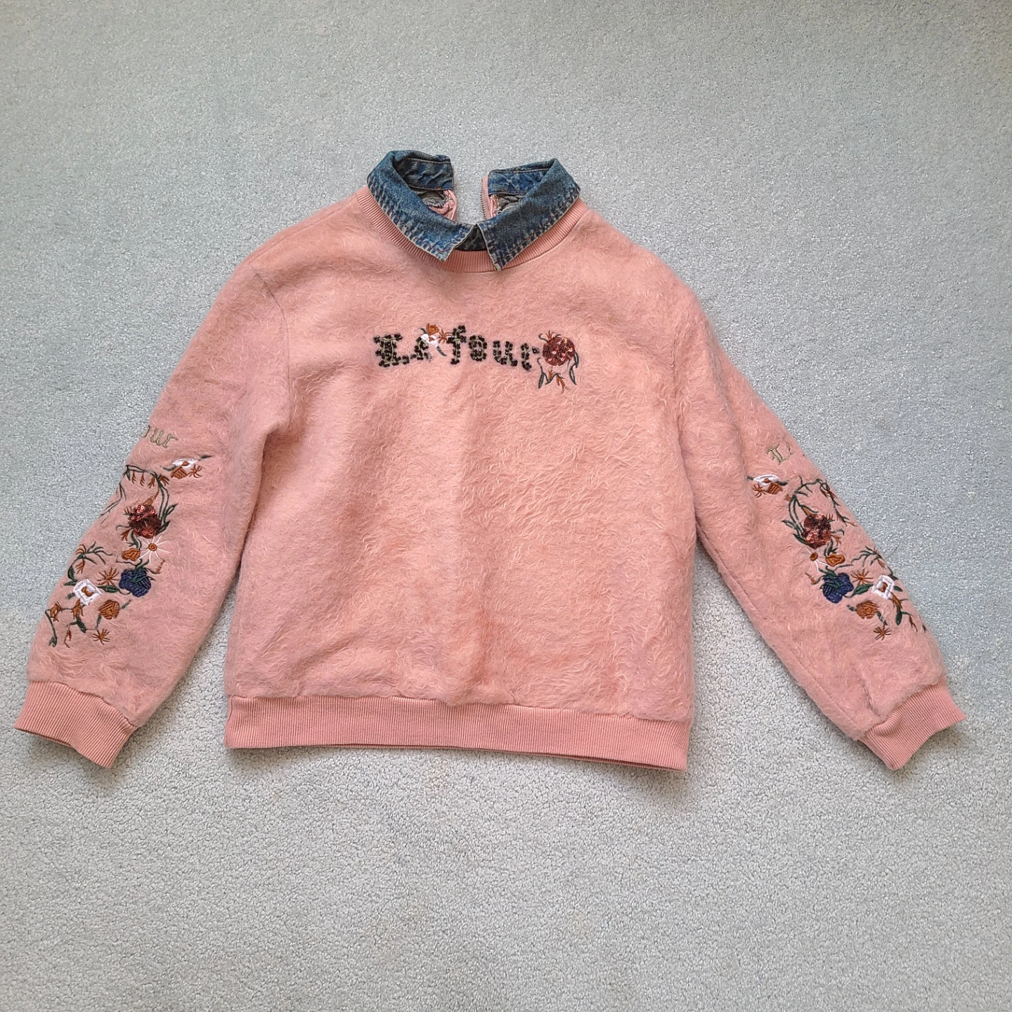 Pink Fuzzy Embroidered Sweatshirt
