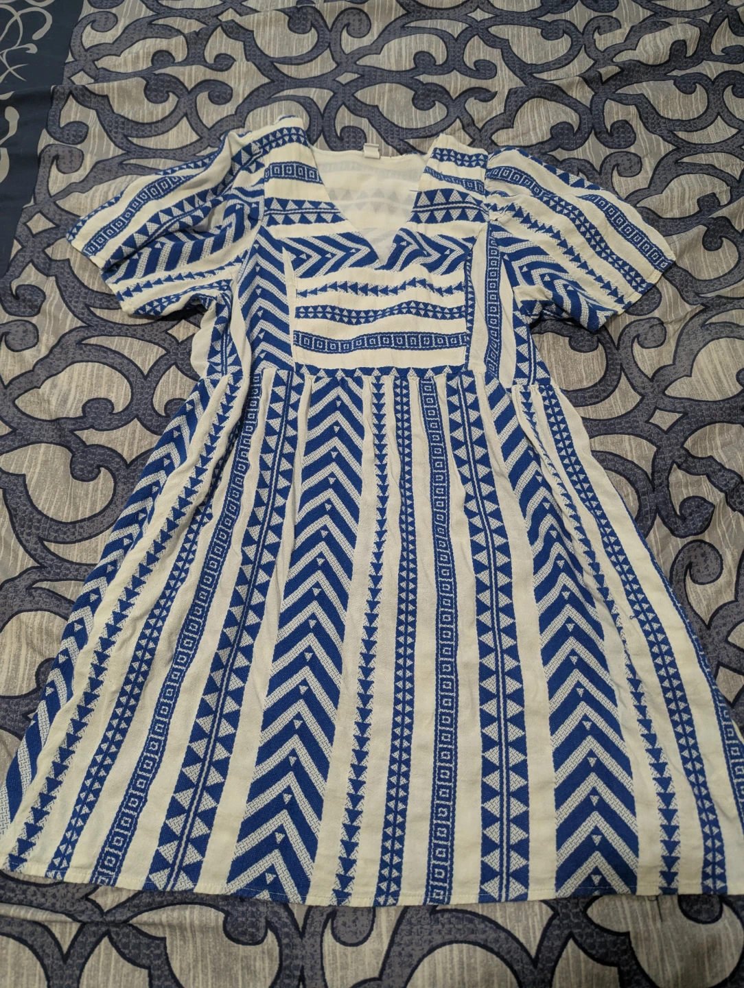 Old Navy Blue and White Geometric Print Dress