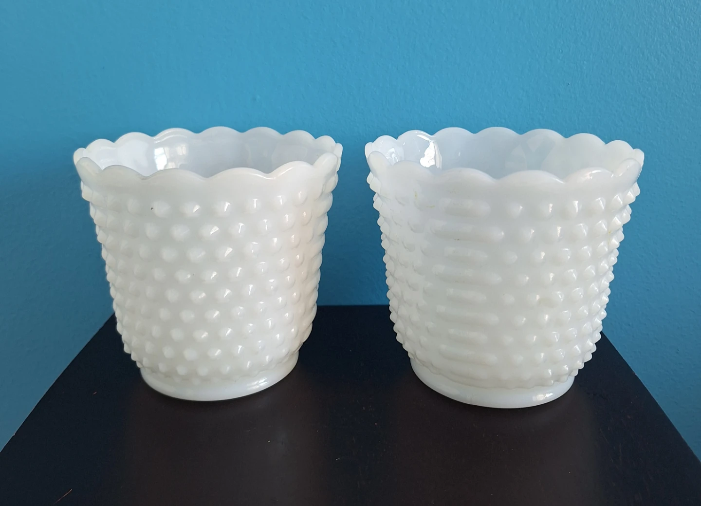 Set of 2 Fire King Hobnail Milk Glass Planters