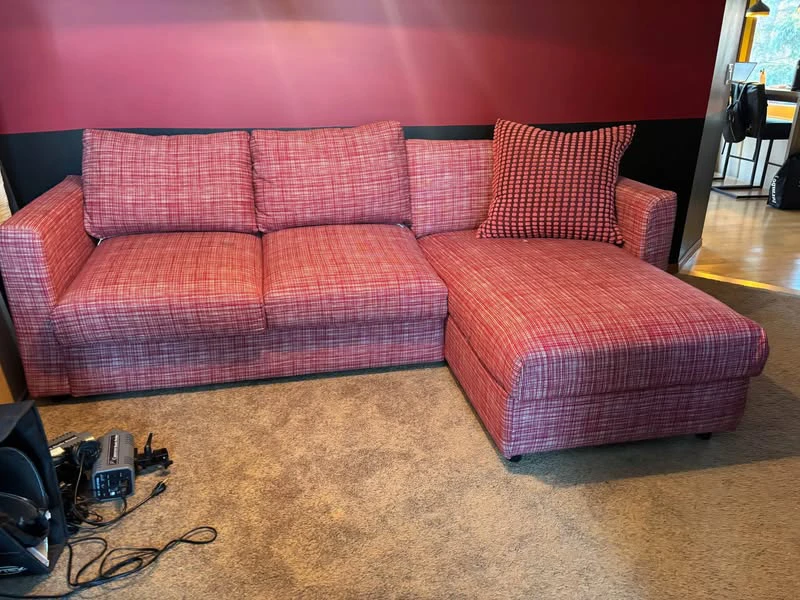 Pink and White Plaid Sectional Sofa