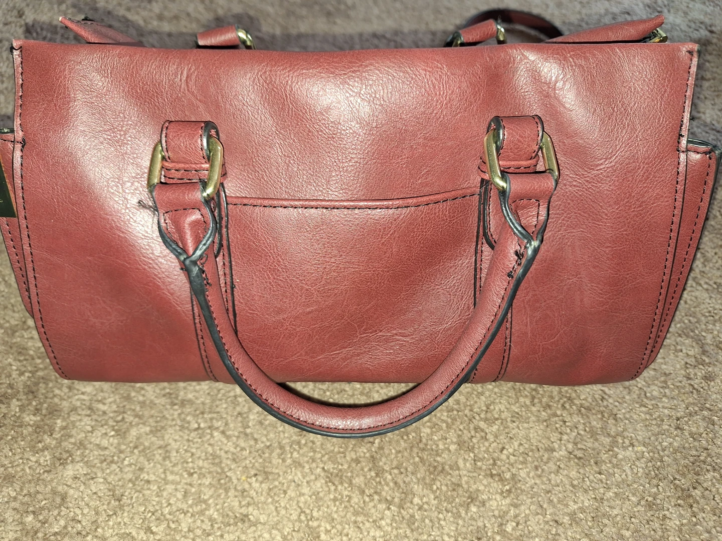 London Fog Satchel Bag - Burgundy Faux Leather