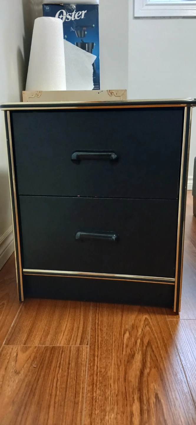 Black 2-Drawer Nightstand with Gold Trim