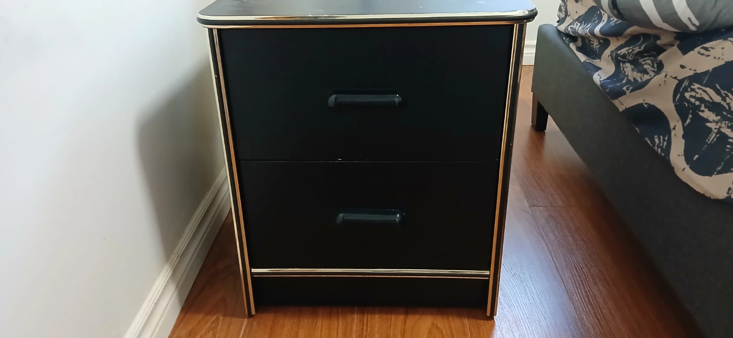 Black 2-Drawer Nightstand with Gold Trim - photo 2