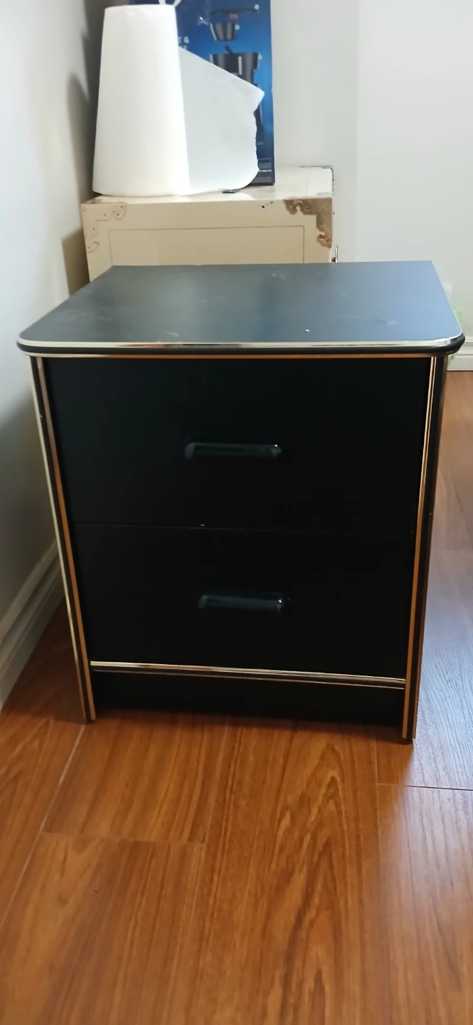 Black 2-Drawer Nightstand with Gold Trim - photo 3