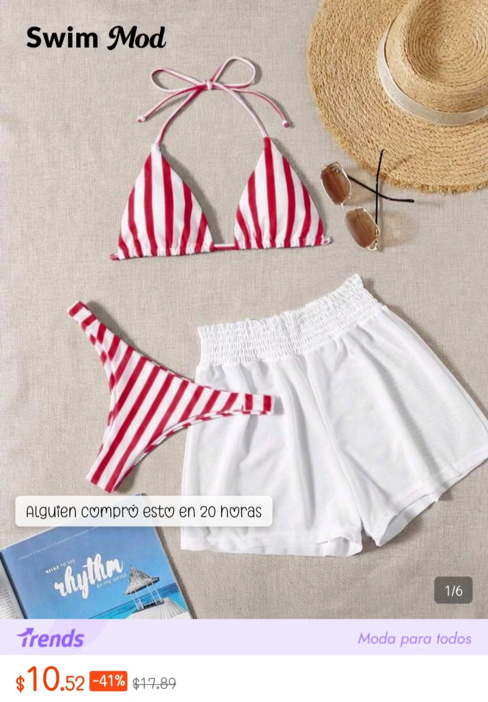 Red and White Striped Bikini Set
