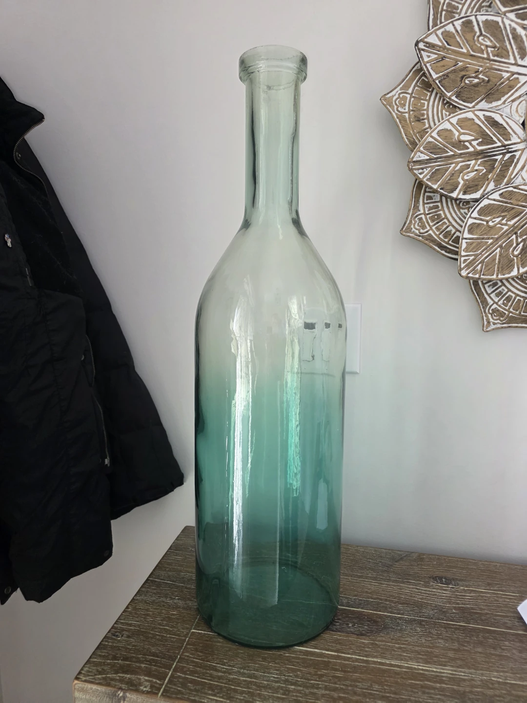 Large Ombre Teal Glass Bottle Vase