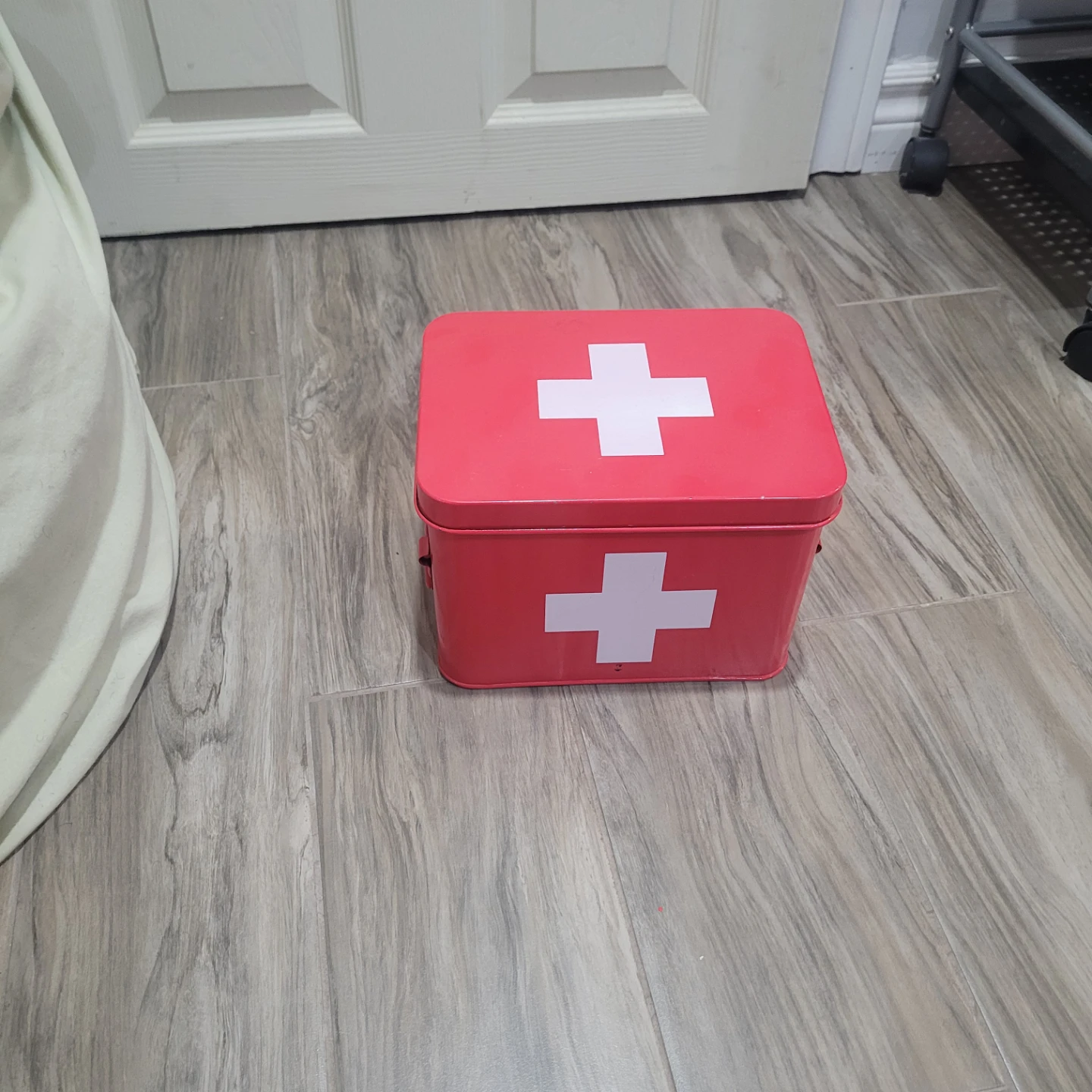 Red Metal First Aid Box with White Cross