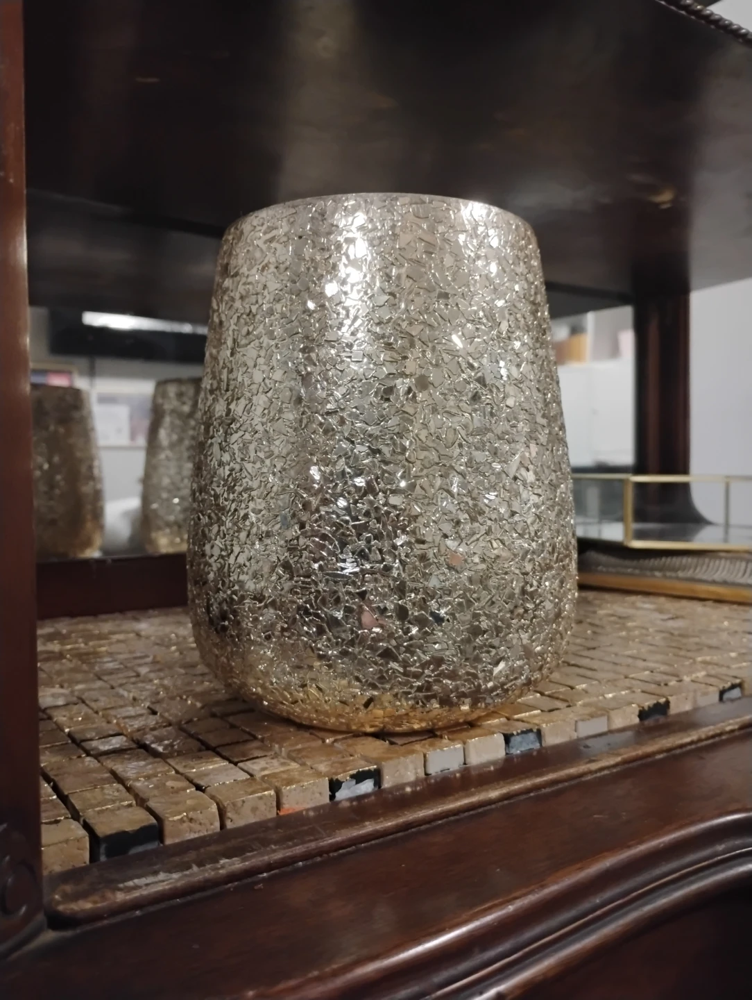 Champagne Gold Mosaic Glass Candle Holder Vase