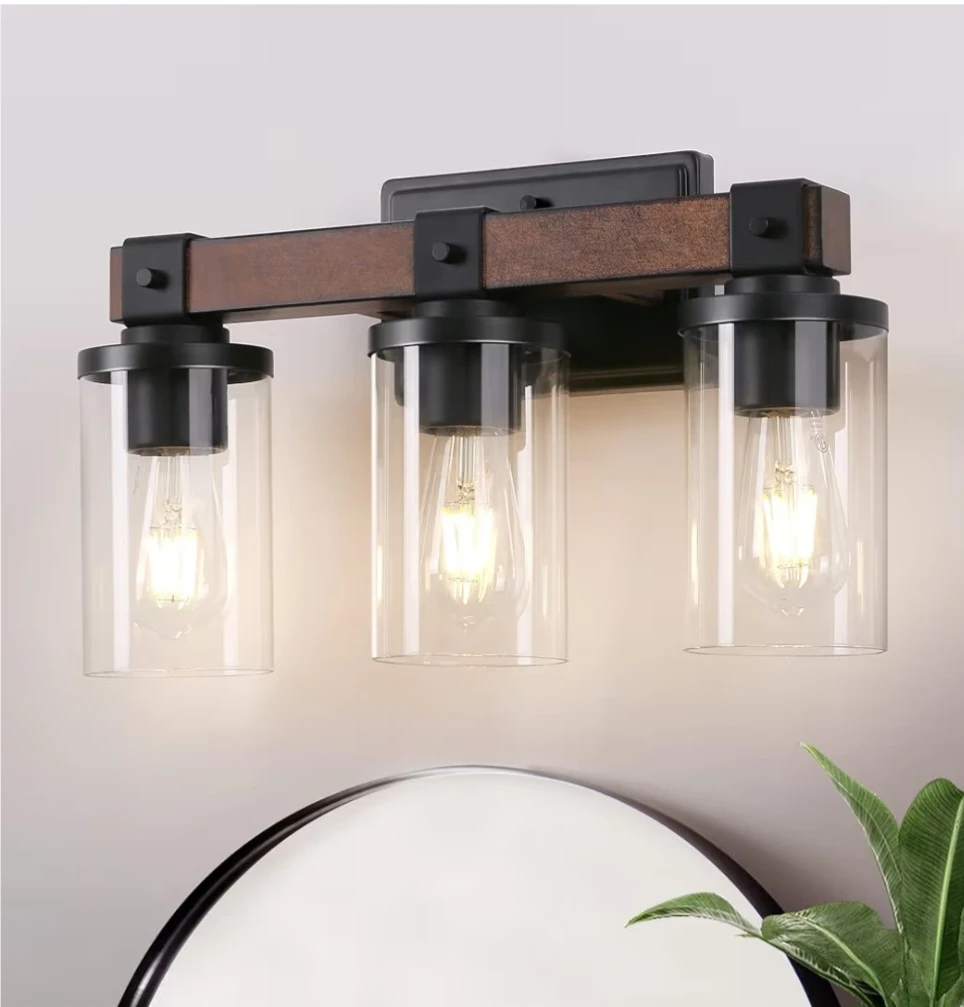 3-Light Vanity Light Fixture with Wood-like Grain - photo 2