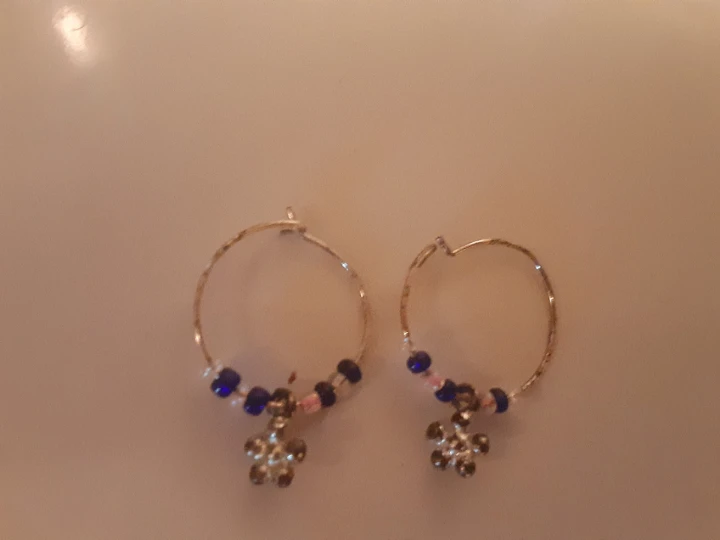 Beaded Hoop Earrings with Flower Charms