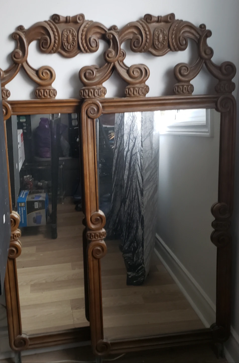 Vintage Ornate Wood Framed Mirrors (Set of 2)