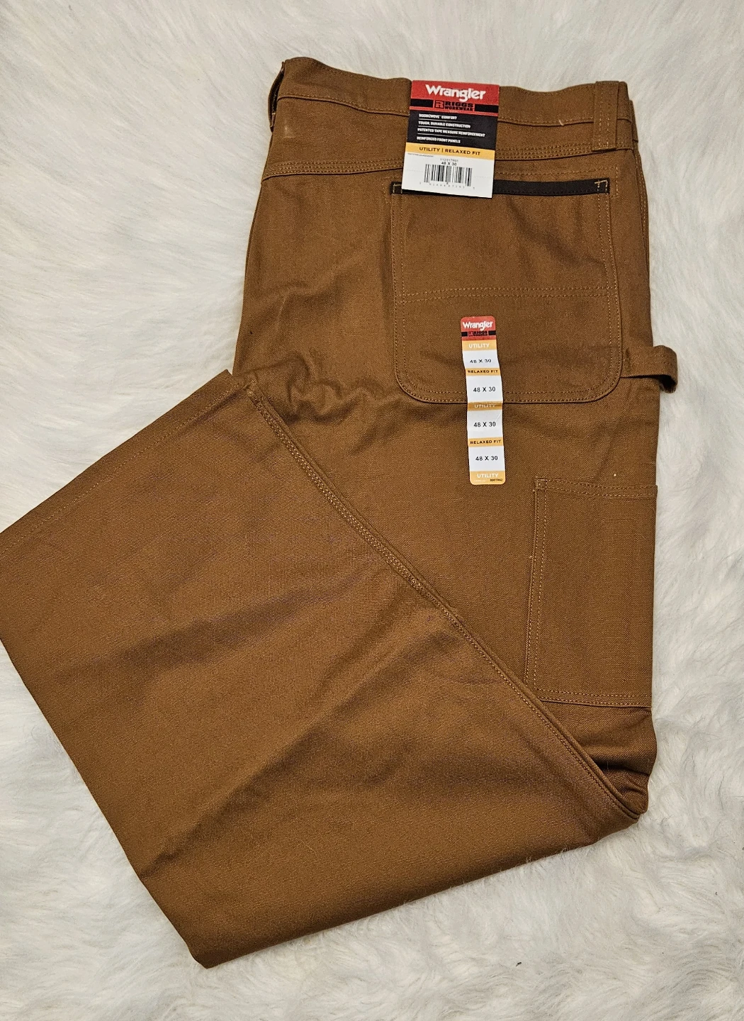 Wrangler Men's Work Pants Brown Relaxed Fit 48x30