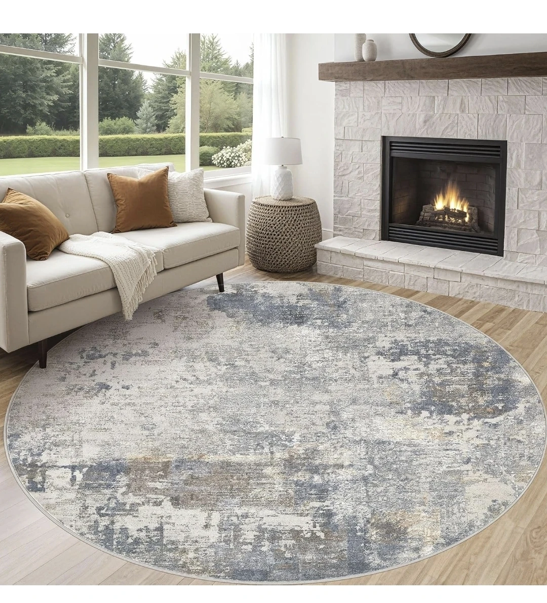 Round Area Rug with Abstract Grey and Blue Design - photo 3