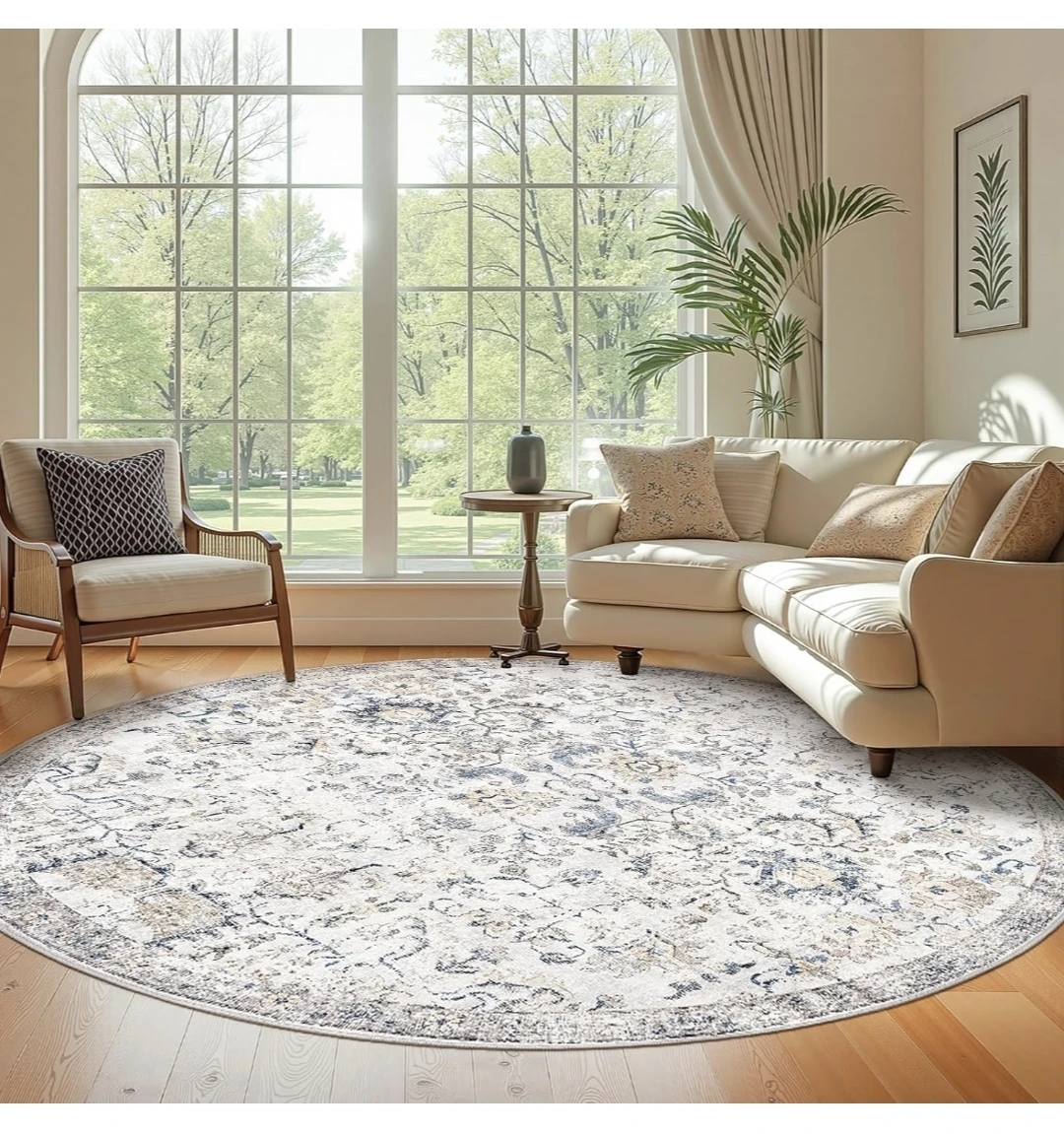 Round Area Rug with Abstract Grey and Blue Design - photo 4