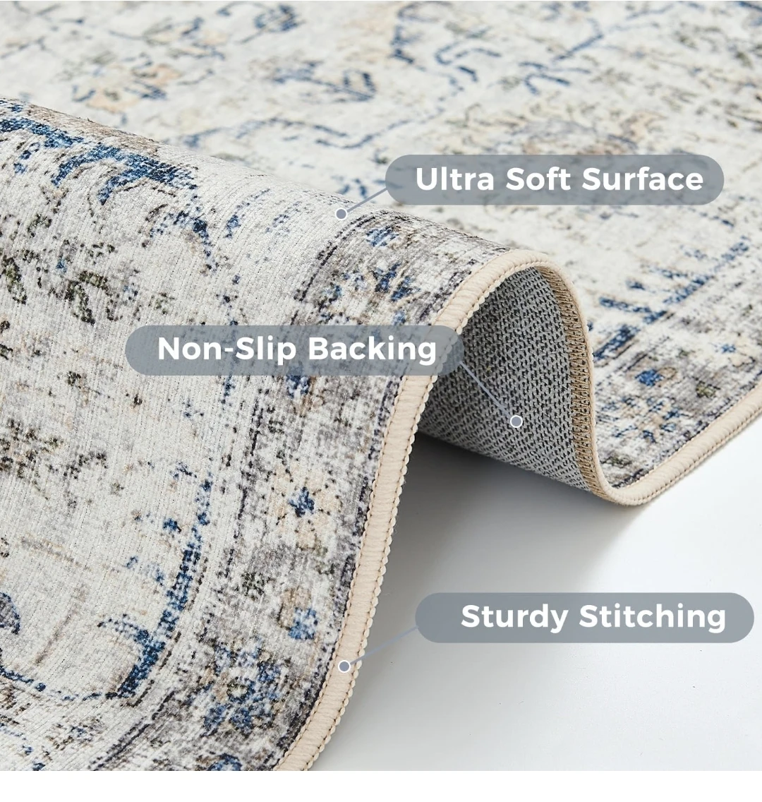 Round Area Rug with Abstract Grey and Blue Design - photo 5