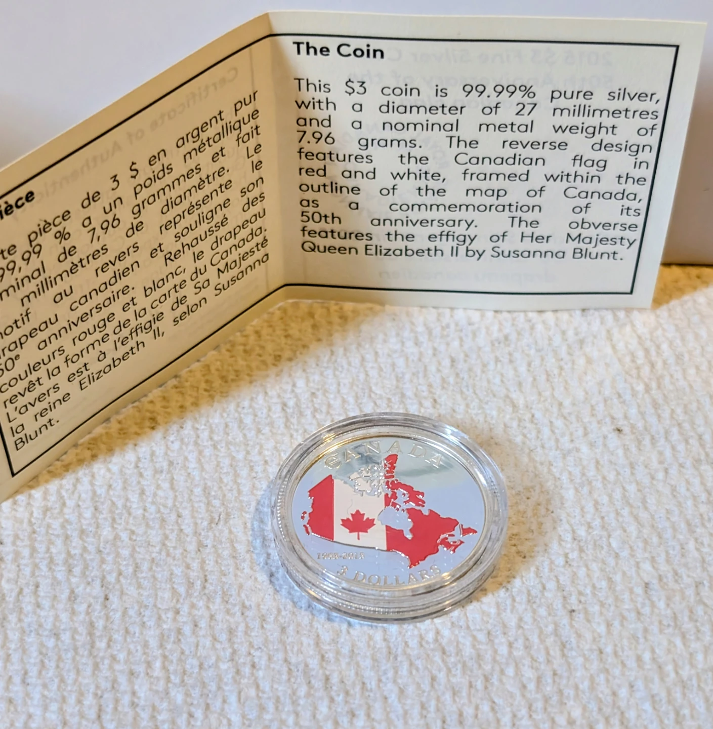 2015 Canada 3 Dollar Fine Silver Coin - 50th Anniversary Flag - photo 2