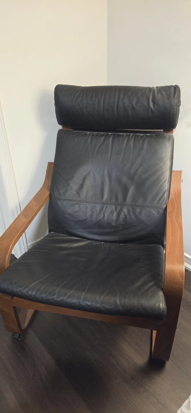 Black Leather Lounge Chair with Wood Frame - photo 2