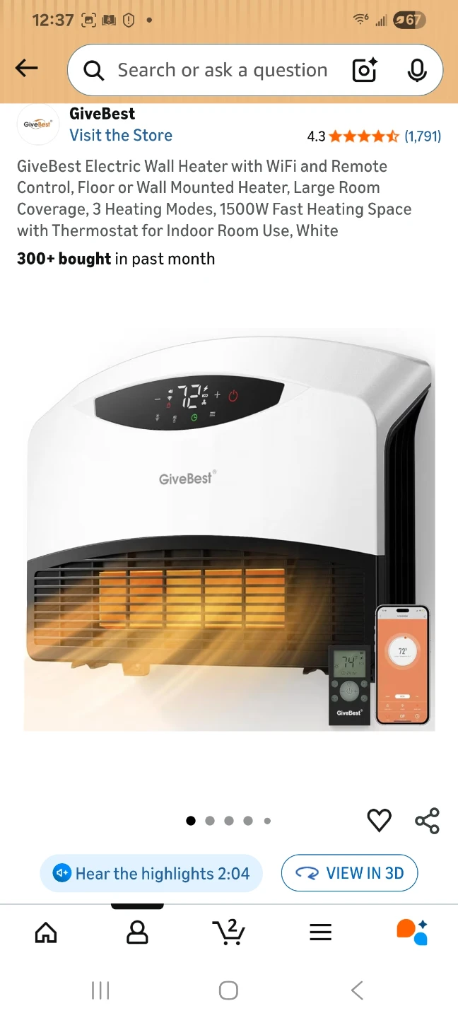 GiveBest Electric Heater with WiFi & Remote Control