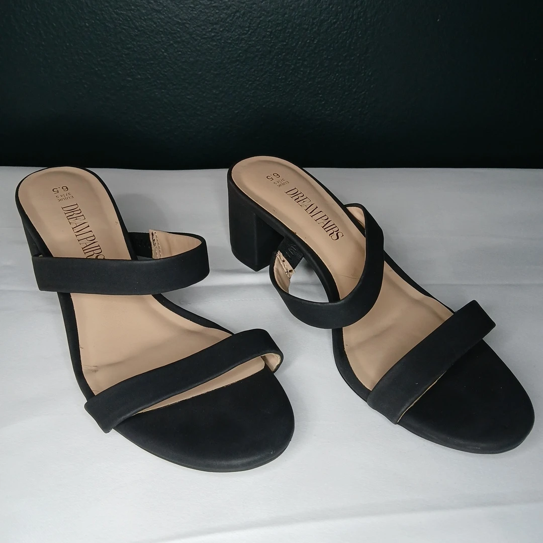 Dream Pairs Two Strap Open Toe Low Block Heels US 6.5 Black - photo 2