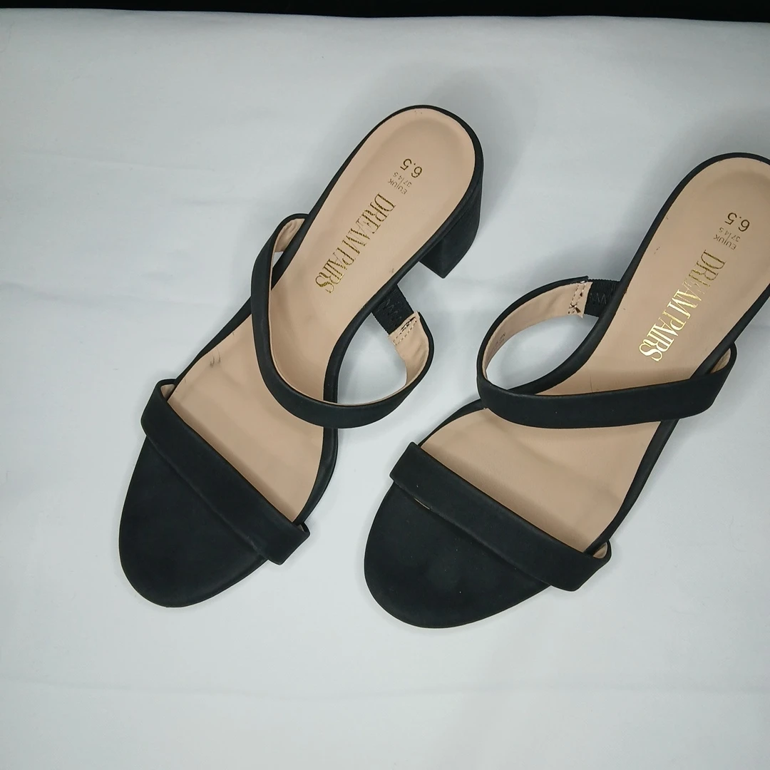 Dream Pairs Two Strap Open Toe Low Block Heels US 6.5 Black - photo 3