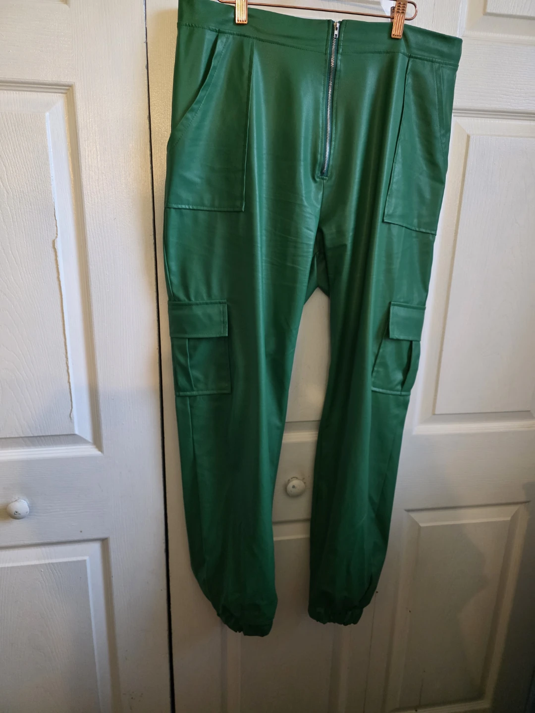 Green Faux Leather Cargo Pants - photo 2