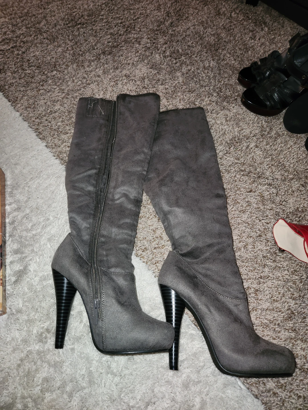 Michael Antonio Women's Grey Suede Knee-High Boots