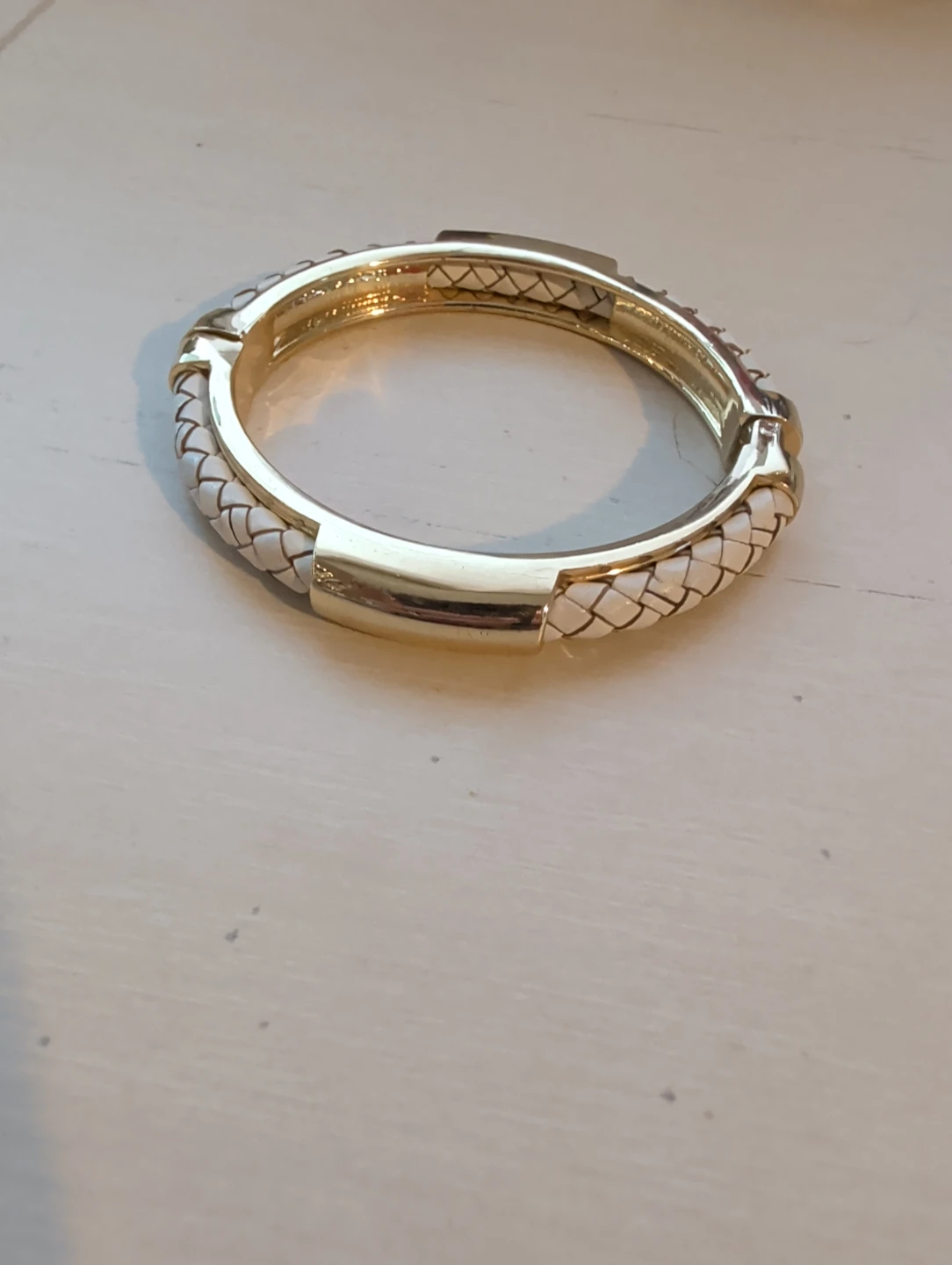 Gold and White Braided Bangle Bracelet