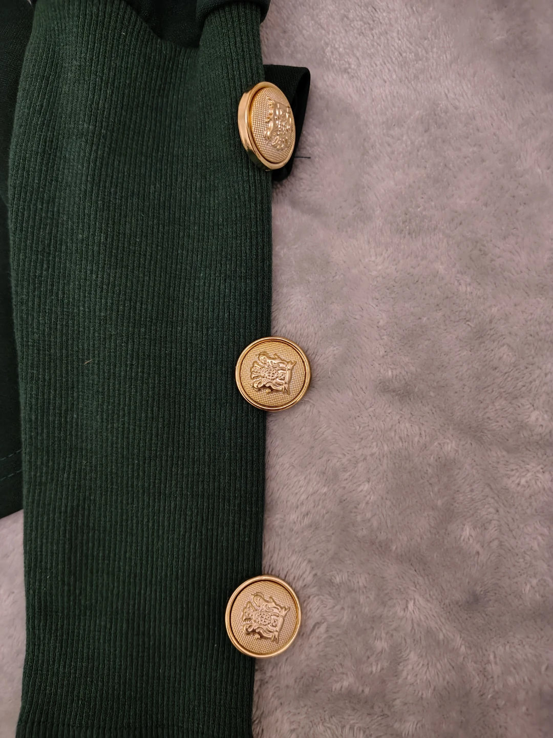Green Puff Sleeve Top with Gold Button Cuffs - small/medium - photo 2