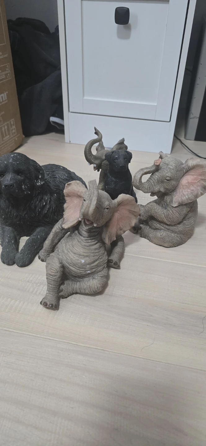 Set of 3 Elephant Figurines and 1 Dog Figurine