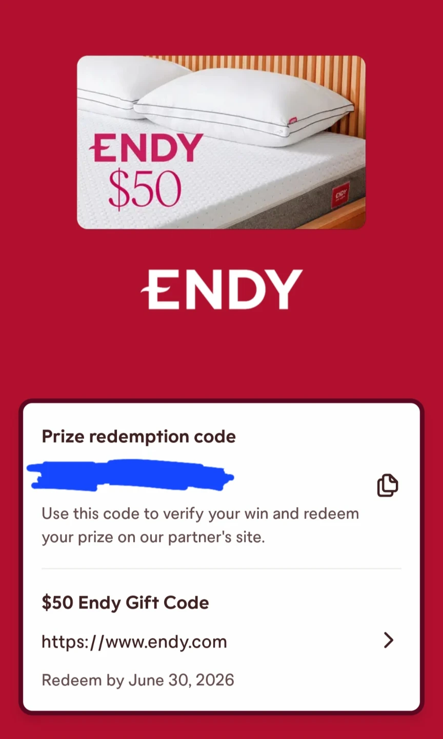 $50 Endy Gift Code