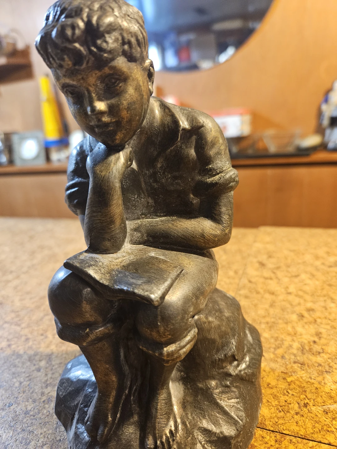 Vintage Bronze-Tone Figurine of a Boy Reading - photo 2