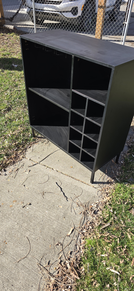 Black Bar Cabinet with Wine Glass Rack and Shelves