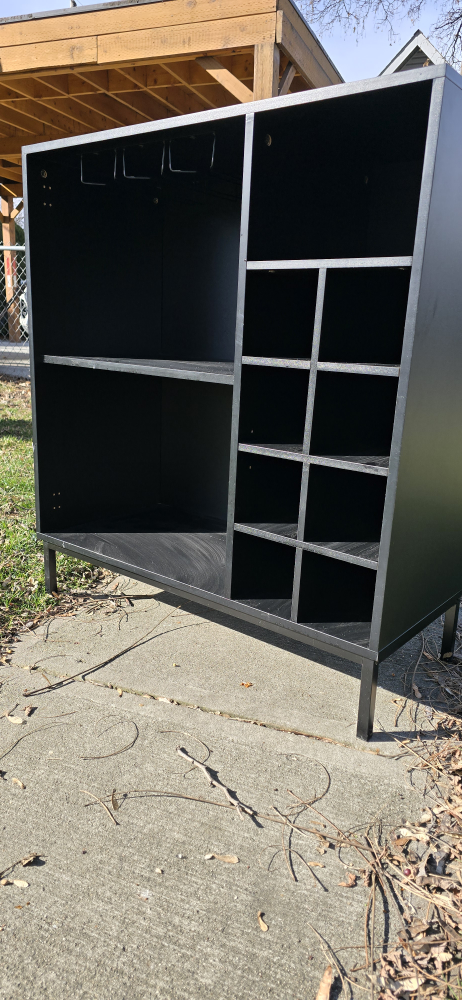 Black Bar Cabinet with Wine Glass Rack and Shelves - photo 2